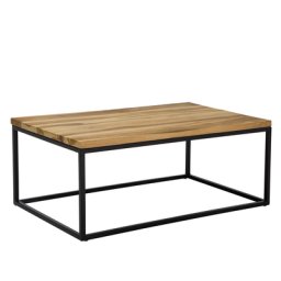 Couchtisch Braun mit Schwarz Teakholz 60 x 100 cm Holzplatte Metall Gestell Unbehandelt Rechteckig Minimalistisch Modern