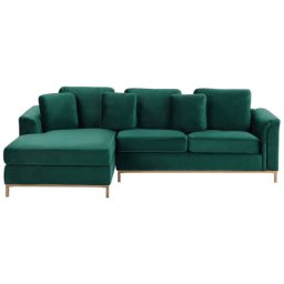 Ecksofa Dunkelgrün Samtstoff L-Förmig Rechtsseitig Modern Zierkissen Wohnzimmer