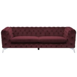 Sofa Dunkelrot Samtstoff 3-Sitzer Chesterfield Stil Klassisch Wohnzimmer