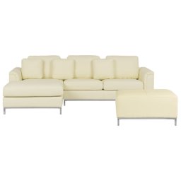 Ecksofa Beige Echtleder L-Förmig Rechtsseitig Modern Ottomane Wohnzimmer