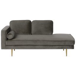 Chaiselongue Linksseitig Grau / Gold Samtstoff Metallfüße Modern Mit Zierkissen