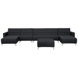 Sofa Dunkelgrau Polsterbezug U-Förmig Wohnlandschaft Schlaffunktion Klassisch Ottomane Wohnzimmer