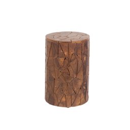 Beistelltisch Braun Teakholz 30 x 46 cm Holzplatte Kaffeetisch Multifunktional Rund Scandinavien Stil Ländlich Modern