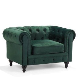 Sessel Grün Samtstoff Eichenholz Chesterfield-Stil Wohnzimmer