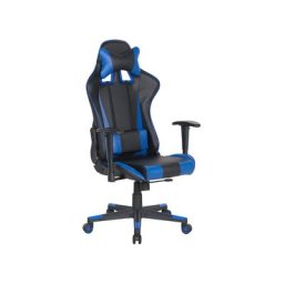 Bürostuhl Schwarz mit Blau höhenverstellbar mit Kissen und Fußstützen drehbar für Spieler Modern