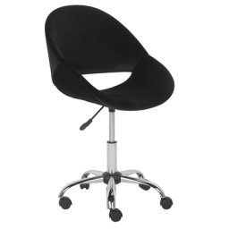 Bürostuhl Samtstoff Schwarz mit leichtgängigen Laufrollen in Retro Stil
