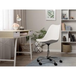 Bürostuhl Weiß Kunstleder mit Rollen Höhenverstellbar Modern