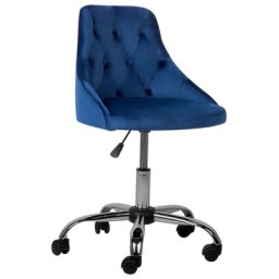 Arbeitshocker Blau aus Samtstoff Bürostuhl mit Rollen Elegant Klassisch