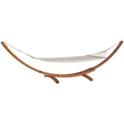 Hängematte dunkler Holzfarbton/beige Lärchenholz Baumwolle Outdoor