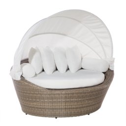 Strandkorb hellbraun/cremeweiß Polyrattan Baumwolle 2-Sitzer Sonnendach inkl. Kissen