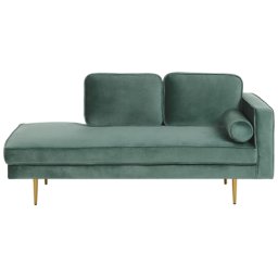 Chaiselongue Rechtsseitig Hellgrün Samtstoff Metallfüße Modern Mit Zierkissen