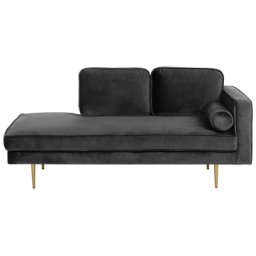 Chaiselongue Schwarz Polsterbezug aus Samtstoff rechtsseitig mit Armlehne Zierkissen und Metallbeinen Glamouröser Stil