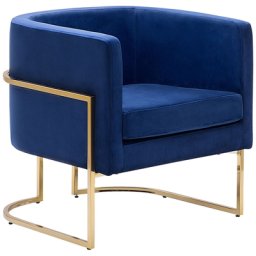 Cocktailsessel Dunkelblau Polsterbezug aus Samtstoff mit Metallgestell in Gold halbrunde Form Glamouröser Edler Stil
