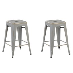 Barhocker 2er Set Silber und Gold Metall 60 cm Industrie Design Indoor Outdoor Garten Außenbereich Badezimmer Möbel