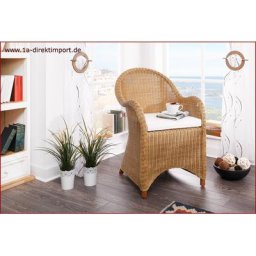 Mediterraner Rattansessel mit Kissen, honigfarbig