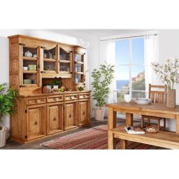 XXL Mexico Möbel: Buffet Vitrine Schrank - Pinie Kiefer Massivholz