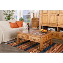 Großer Couchtisch Wohnzimmertisch, Pinie und Marmor, original Mexico Möbel