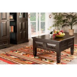 Couchtisch Mexico Kolonial, quadratisch, 80x80 cm, schwarz-braun lackiert, Kolonialstil