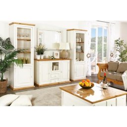 Set aus 2x Vitrine MEXICO weiß / honig, Pinie massiv, shabby Möbel