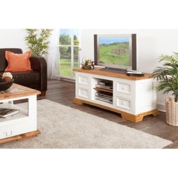 Landhausmöbel weiß: TV-Kommode, TV-Tisch, Fernsehschrank, Lowboard MEXICO, Pinie massiv