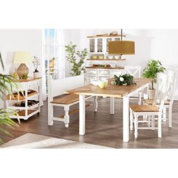 Esstisch bis 240cm MEXICO weiss / honig, ausziehbar, Pinie, Shabby Möbel Landhaus