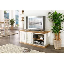 Mexico TV-Kommode Fernsehtisch, Pinie weiss / honig, Landhausstil shabby Möbel