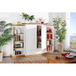 Schrank Wohnschrank Mexico, Pinie weiß / honig, Landhausstil Möbel, shabby