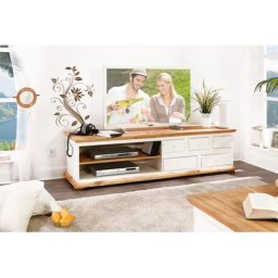 Mexico Lowboard TV-Kommode, Pinie weiß / honig, Landhaus Möbel, shabby