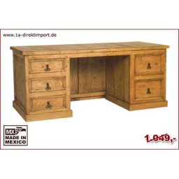XXL Mexico Schreibtisch 180x80 cm, Pinie Massivholz