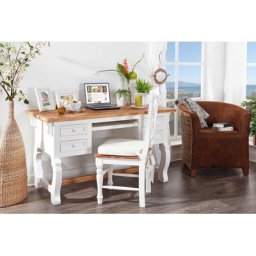 Schreibtisch MEXICO Weiß / Honig, Shabby Chic, Pinie massiv