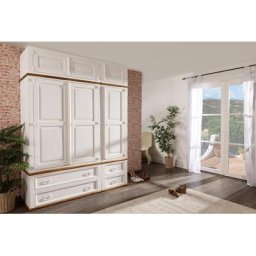 Weißer Kleiderschrank Massivholz - Dielenschrank weiß lackiert - anbaubar - erweiterbar - Landhausstil