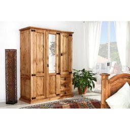 Mexico Möbel - Kleiderschrank mit Spiegel, Pinie massiv