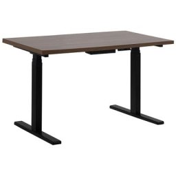 Schreibtisch Braun mit Schwarz 130 x 72 cm aus Spanplatte und Stahl in 2 verschiedenen Höhen-verstellbar Modernes Design