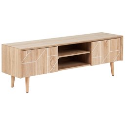 TV Möbel Heller Holzfarbton Spanplatte Holz 51 x 150 x 39 cm Stylisch Funktional Praktisch Trendy Sonoma Eiche Viel Stauraum Wohnzimmer