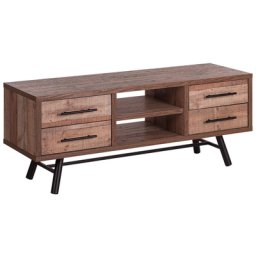TV Möbel Heller Holzfarbton Faserplatte Metall 51 x 127 x 42 cm Rustikal 4 Schubladen Elegant Trendy Multifunktional Wohnzimmer