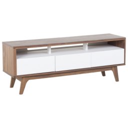 Fernsehtisch Dunkler Holzfarbton Weiß MDF Platte 53 x 140 x 39 cm Modern Glamourös Trendy Praktisch 3 Schubladen Viel Stauraum Wohnzimmer