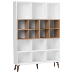 Bücherregal Weiß Braun Spanplatte Gummibaumholz 174 x 120 x 30 cm Modern Dekorativ Praktisch 17 Fächer Großzügiger Stauraum Wohnzimmer