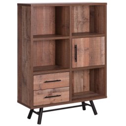Bücherregal Heller Holzfarbton Faserplatte Metall 131 x 97 x 36 cm Rustikal 2 Schubladen Praktisch Elegant Viel Stauraum Wohnzimmer