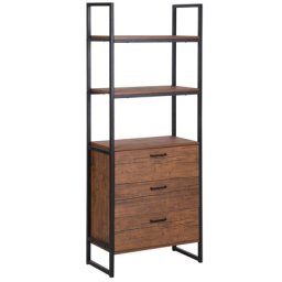 Bücherregal Dunkler Holzfarbton Schwarz MDF Platte Pulverbeschichteter Stahl 158 x 61 x 32 cm Retro 3 Schubladen Viel Stauraum Wohnzimmer