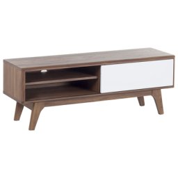 Fernsehtisch Dunkler Holzfarbton Weiß MDF Platte 44 x 117 x 35 cm Modern Glamourös Trendy Praktisch 2 Fächer Viel Stauraum Wohnzimmer