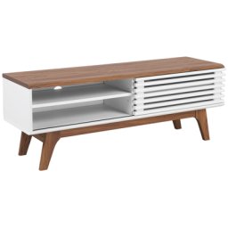 Fernsehtisch Dunkler Holzfarbton Weiß MDF Platte Holzfurnierte MDF Platte 44 x 117 x 35 cm Trendy Modern Viel Stauraum 2 Fächer Wohnzimmer