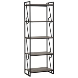 Regal Dunkler Holzfarbton Schwarz Spanplatte Metall 184 x 64 x 40 cm Industriell Trendy Praktisch 5 Fächer Viel Stauraum Wohnzimmer