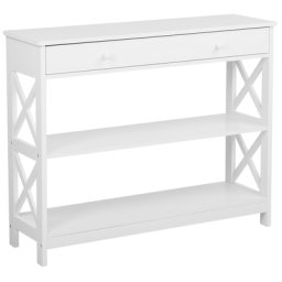 Konsolentisch Weiß 30 x 100 cm MDF Tischplatte Schublade Rechteckig Landhausstil