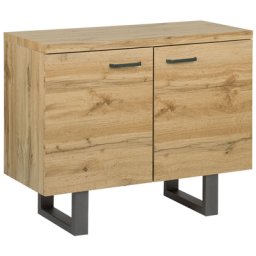 Sideboard Heller Holzfarbton MDF Platte Metall 79 x 94 x 42 cm Modern Industrieller Stil 2 Türe Viel Stauraum Viel Stauraum Wohnzimmer