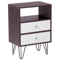 Nachttisch Dunkler Holzfarbton Weiß MDF Platte Faserplatte Pulverbeschichtetes Metall Retro Glamourös 2 Schubladen 1 Fach Schlafzimmer