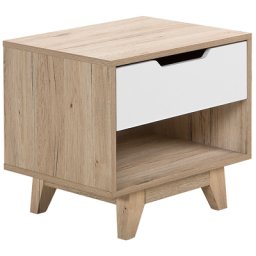 Nachttisch Weiß Heller Holzfarbton MDF Platte Kiefernholz 46 x 50 x 40 cm Modern Praktisch Schublade Schlafzimmer
