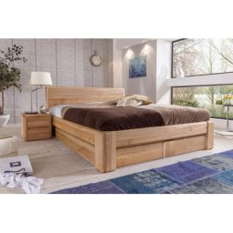 Doppelbett 200x200 mit Bettkasten Lattenrost Kernbuche massiv mit Holzkopfteil Verona