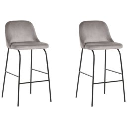 Barhocker Grau Samtstoff Metallbeine 2er Set Wohnzimmer Küche Esszimmer