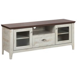 TV-Möbel TV-Lowboard Dunkler Holzfarbton/Beige MDF Retro-Look Modern