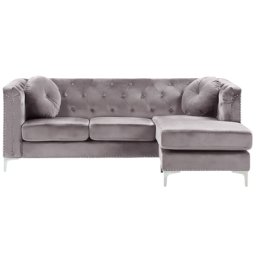 Ecksofa Grau aus Samtstoff L-Förmig Linksseitig mit Zierkissen Wohnzimmer Modernes Design